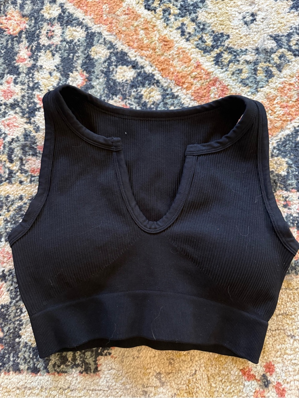 Amazon Black Ribbed V-Neck Sports Bra Crop Top